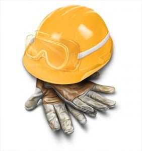 hard hat goggles and work gloves