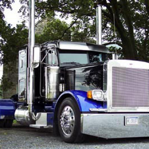 black and blue semi truck